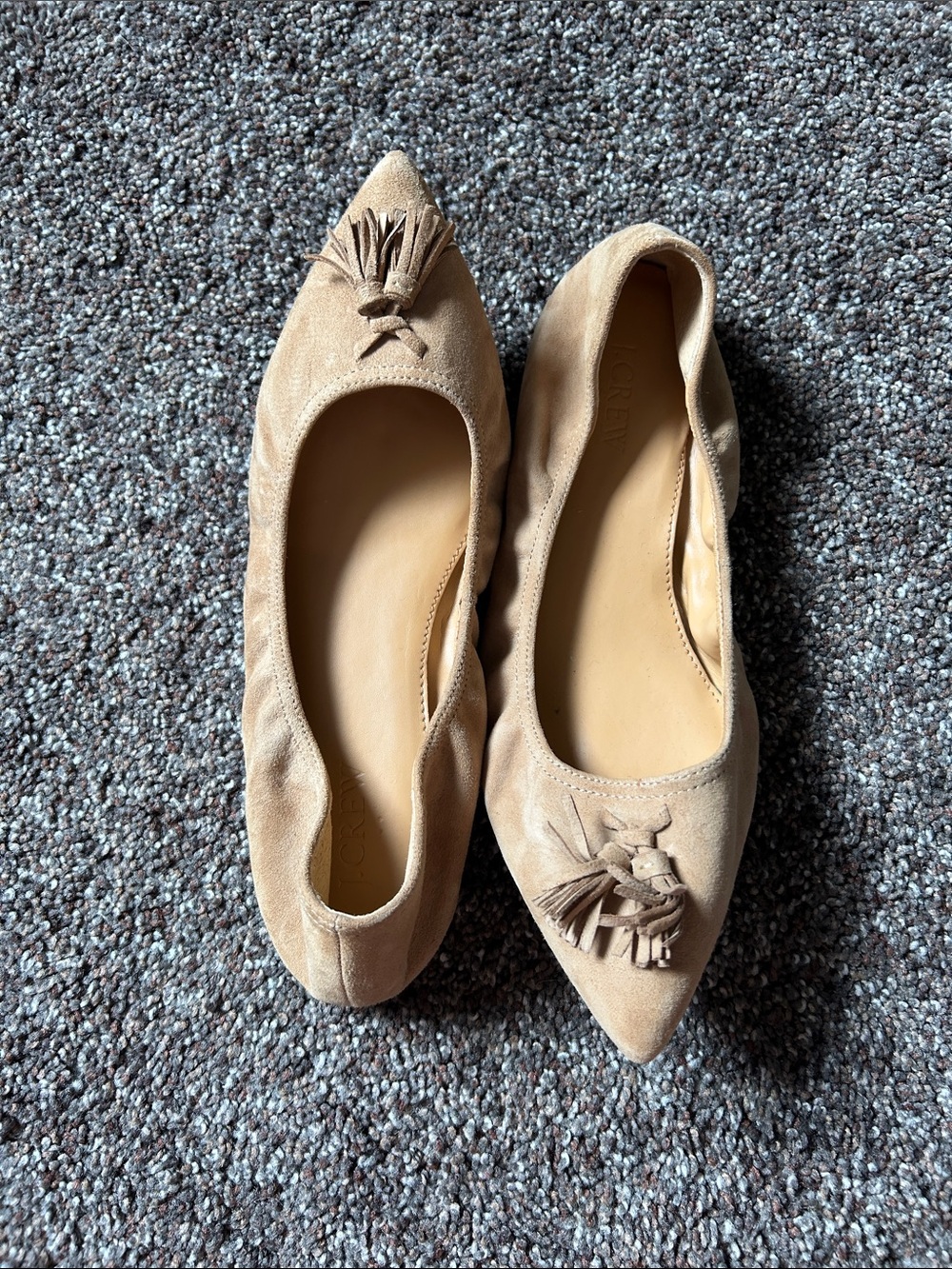 J. Crew Pointed Tassel Suede Flats - Beige